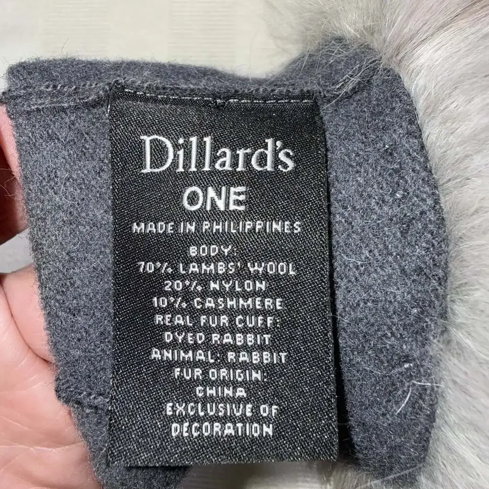 Dillards One Cashmere Wool Blend Knit Gloves Rabbit Fur Trim OS Gray NWOT